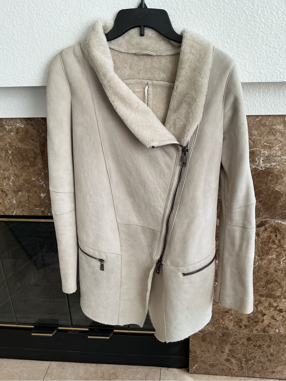 Georgio Brato Cream Shearling Zip-Front Coat